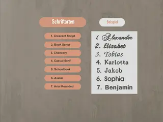 Verschiedene Schriftarten für Stickdesigns von HeldenFaden, darunter Crescent Script, Book Script, Chancery und Arial Rounded.